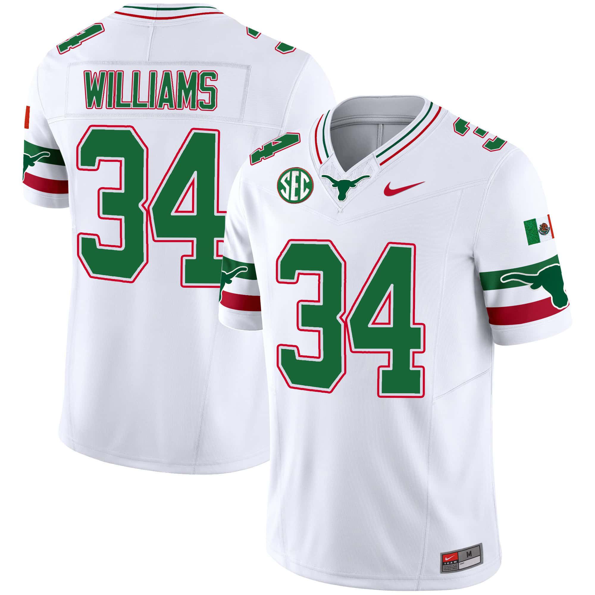 Men Texas Longhorns 34 Williams White 2024 Nike Mexico SEC Patch Vapor NCAA Jersey